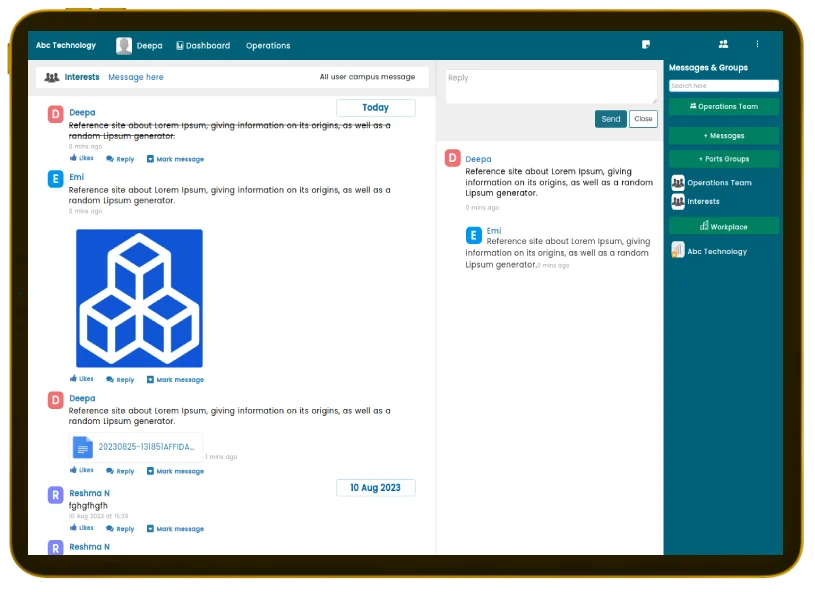 Centralized messaging and collaboration hub in Portstay for efficient teamwork.